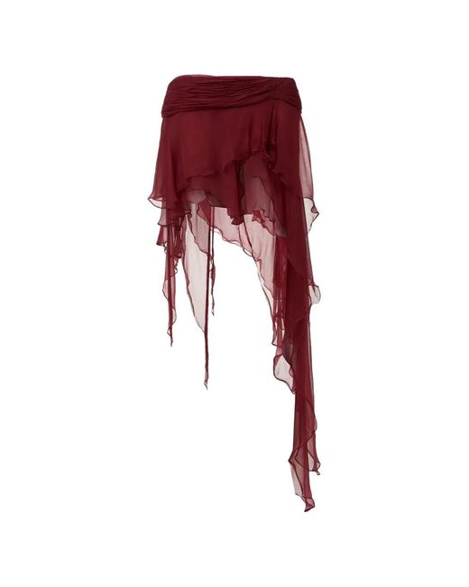 Stolen Stores Red Ruffled Asymmetric Skirt