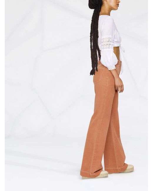 Charo Ruiz White Vania Lace-Trim Knotted Blouse