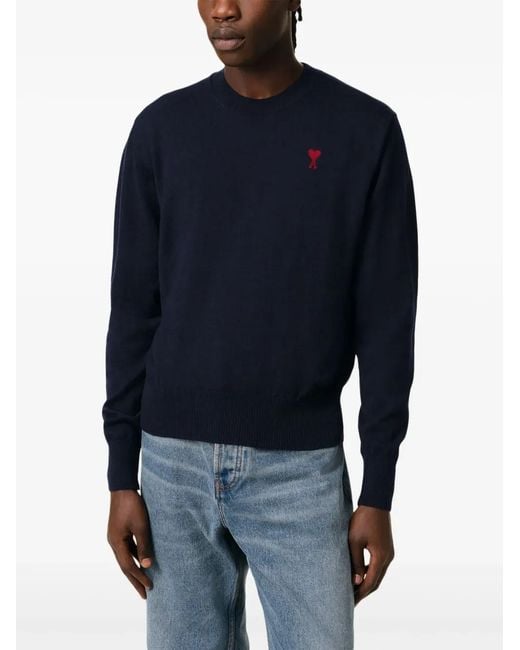 AMI Blue Ami De Coeur Motif-embroidered Jumper for men