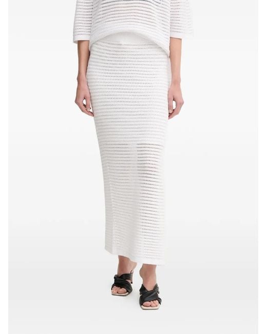 MARC AUREL White Openwork Slit Lang Skirt