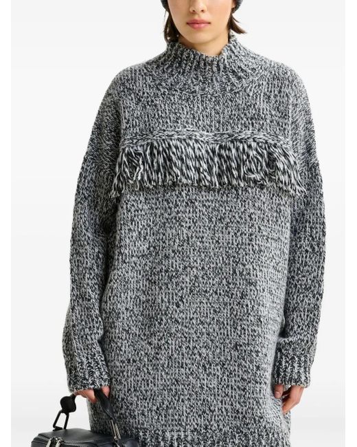Essentiel Antwerp Gray And Wool-Blend Sweater With Fringe Details