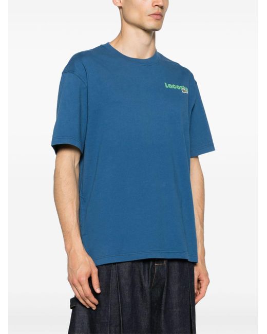 T-shirt en coton à logo imprimé Lacoste pour homme en coloris Blue