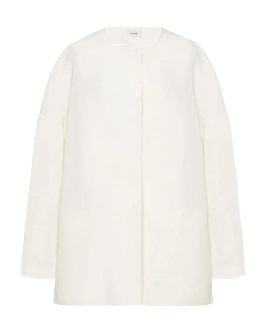 The Row White Elke Silk Oversized Jacket