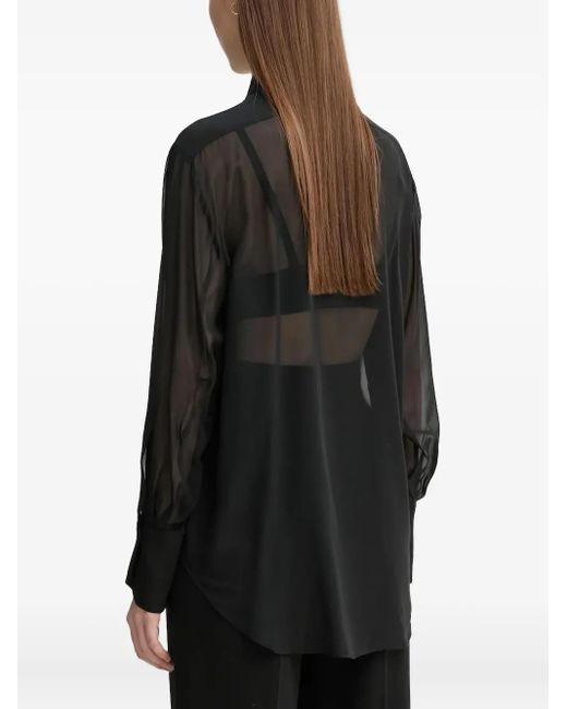 A.L.C. Black Pleated Sheer-Effect Blouse