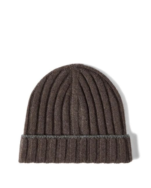 Brunello Cucinelli Brown Rib-Knit Beanie Hat for men