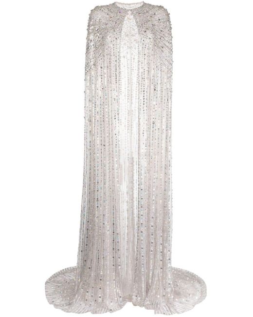 Jenny Packham White Clara Cape-detail Gown