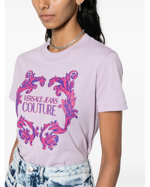 Versace Jeans Couture Pink Logo-Print Cotton T-Shirt