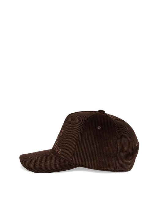 DSquared² Brown Maple Leaf Corduroy Cotton Baseball Cap for men