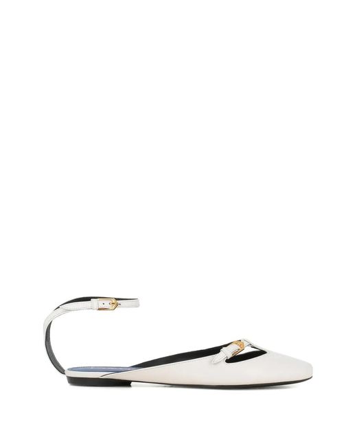 Lanvin White Buckle-Strap Flat Pumps