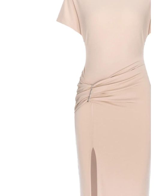 Hamza Natural Ruched Slit-Detail Maxi Dress