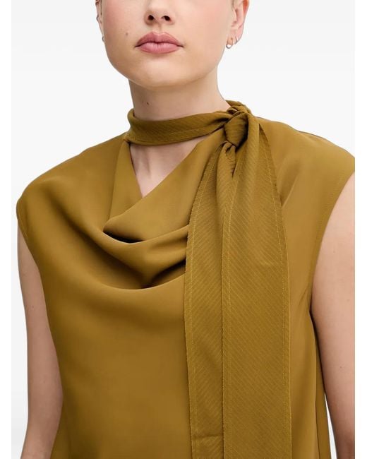 Sisley Green Tie-Neck Cowl-Neck Top