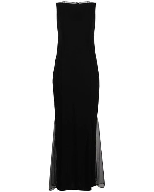 Helmut Lang Black Sheer-Panelled Flared Dress