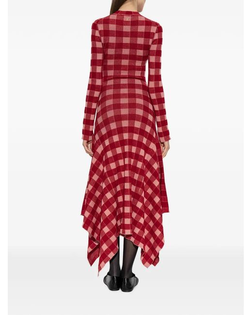 AMI Maxi Checkered Wool And Cotton Godet Dress