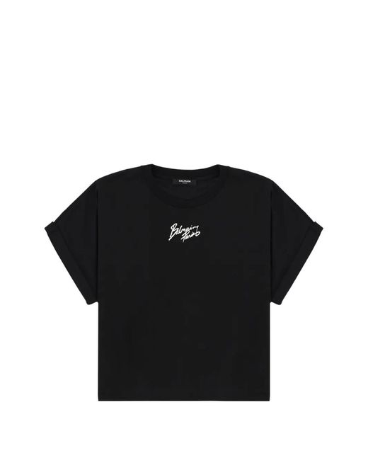 Balmain Black Rolled-Sleeve T-Shirt for men