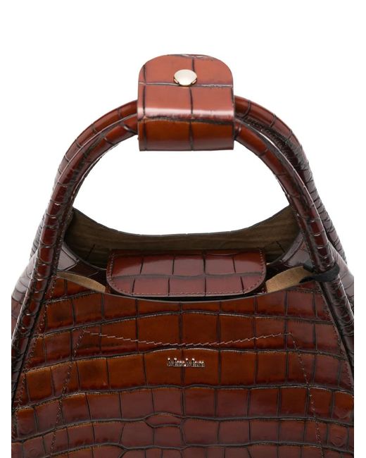 Max Mara Brown Embossed-Croc Tote Bag