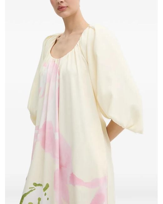 Stine Goya White Horse-Print Puff-Sleeve Maxi Dress