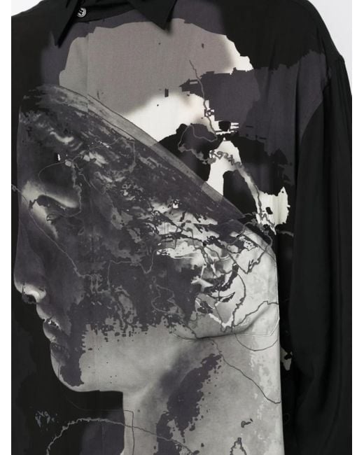 Yohji Yamamoto Black Graphic-Print Long-Sleeve Shirt for men