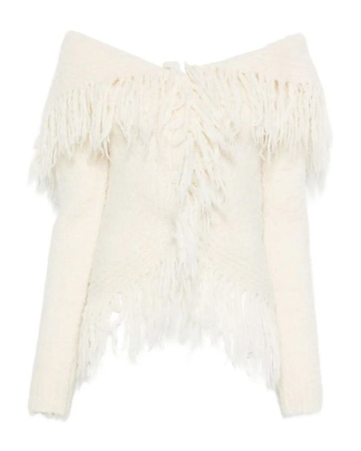 Cult Gaia White Fringed Cardigan