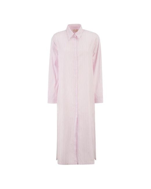 Mc2 Saint Barth Pink Adeline Striped Maxi Shirt Dress