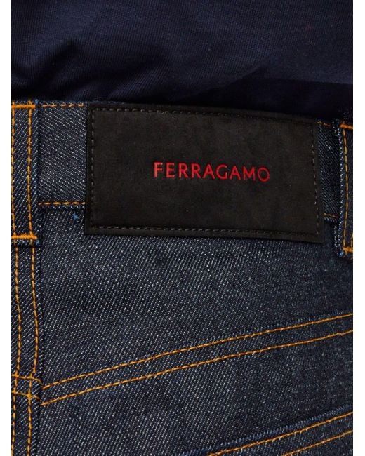 Ferragamo Blue Logo-appliqué Contrast-stitching Wide-leg Jeans