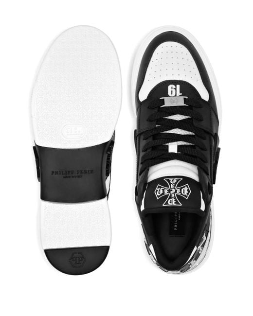 Philipp Plein Black Phantom Kicks Skull-Plaque Leather Sneakers