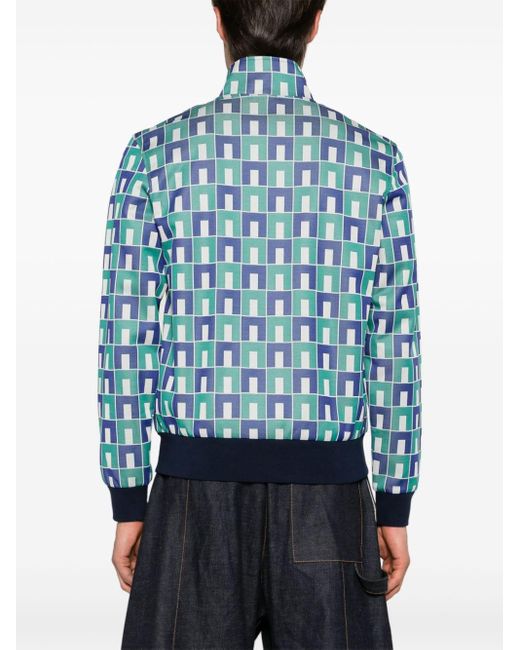 Lacoste Blue Geometric-jacquard Zip-up Sweatshirt