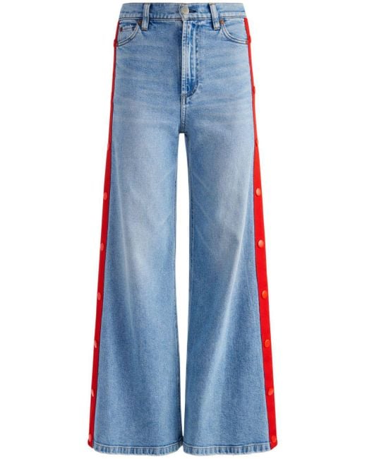 Alice + Olivia Blue Rola Side-stripe Wide-leg Jeans