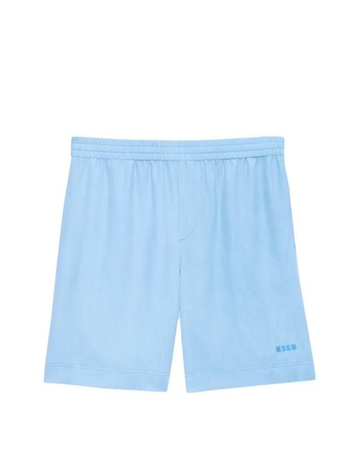 MSGM Blue Short À Taille Élastiquée Et Logo for men