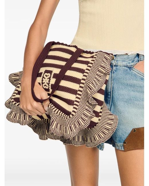 Sandro White Striped Crochet Bag