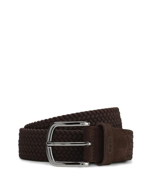 Boss Black Woven Belt With Leather Trims for men
