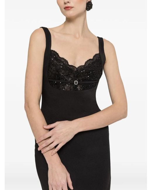 Nissa Black Lace Sequin Detail Midi Dress