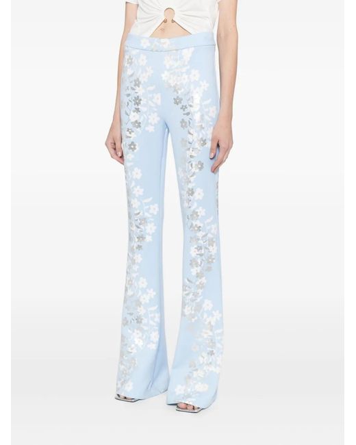 Cynthia Rowley Blue Floral-Print Trousers