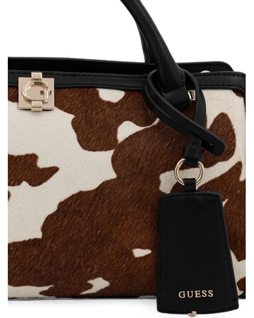 Guess Black Cow-Print Logo-Plaque Shoulder Bag