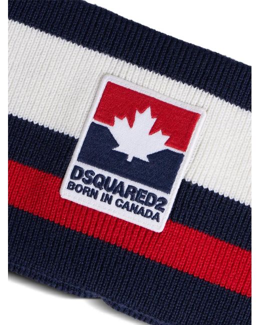 DSquared² White Maple Leaf Striped Wool Headband for men