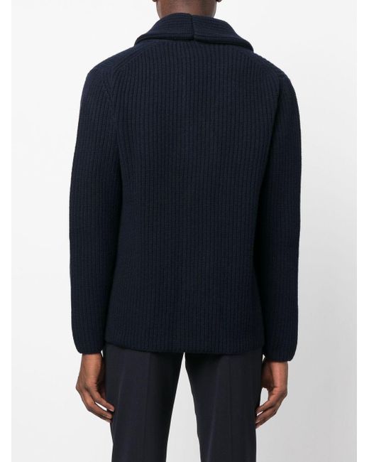 Boglioli Wool Ribbed Button-up Cardigan in Blue for Men | Lyst