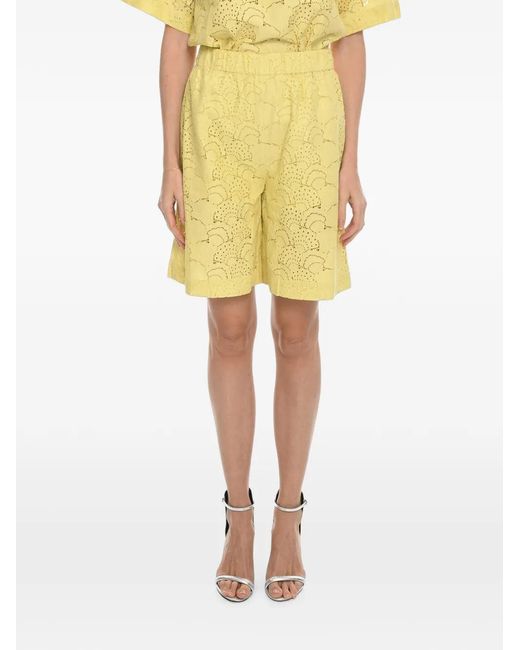Samsøe & Samsøe Yellow Perforated-Pattern Karen Shorts