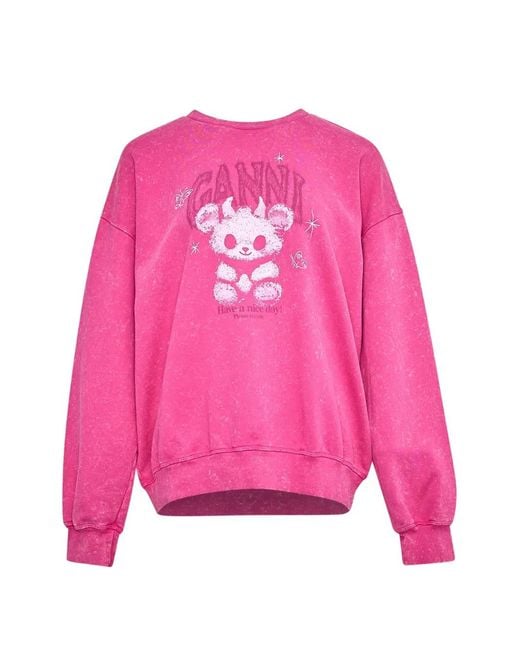 Ganni Pink Isoli Teddy-Print Sweatshirt