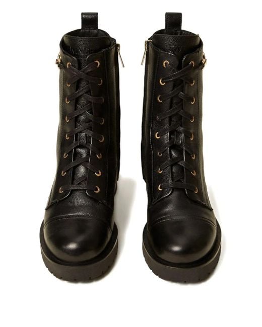 Twinset Black Lace-Up Chain Boots