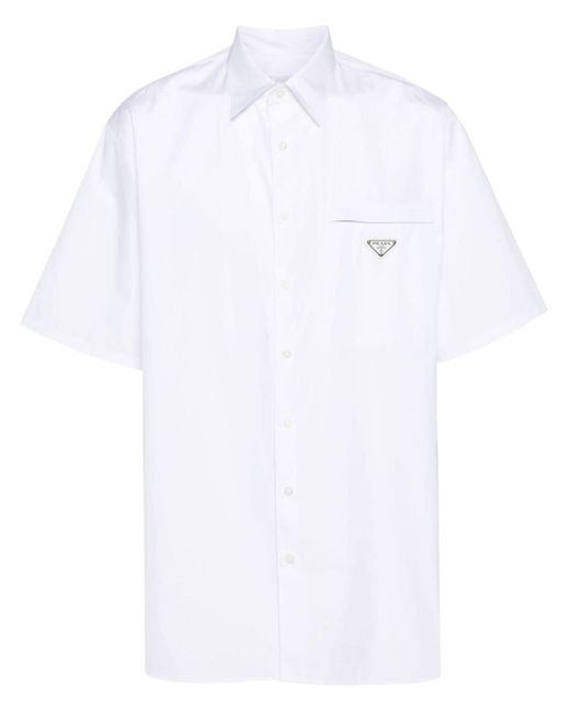 Camisa con logo triangular Prada de color White