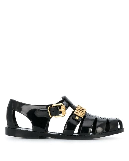 Moschino Black Lettering Logo Jelly Sandals