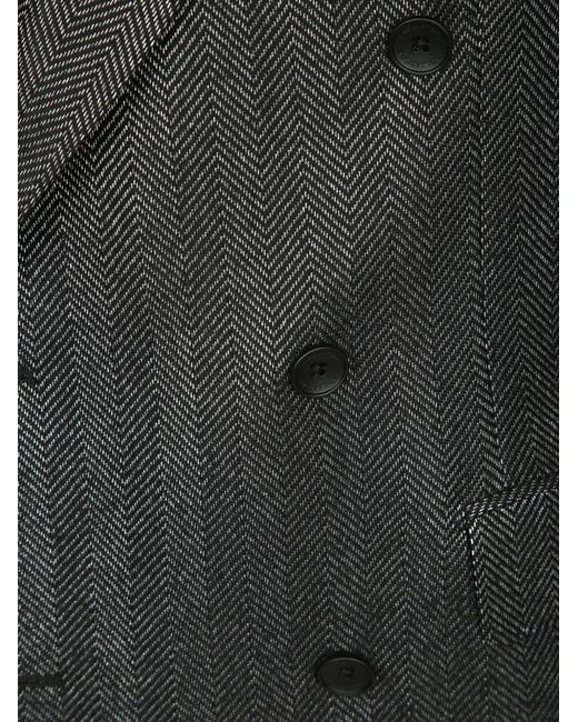 Tagliatore Black Double-Breasted Herringbone-Pattern Blazer for men