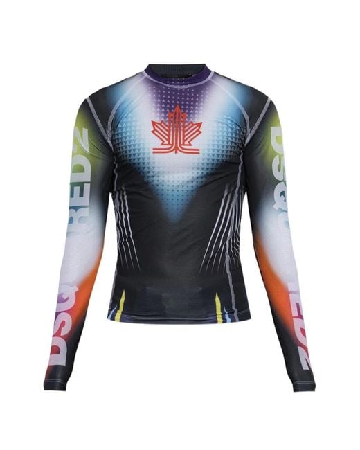 DSquared² Blue Graphic-Print Long-Sleeve T-Shirt for men