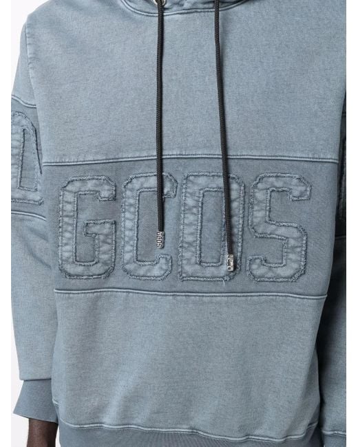 Gcds Blue Logo-Embroidered Hoodie for men