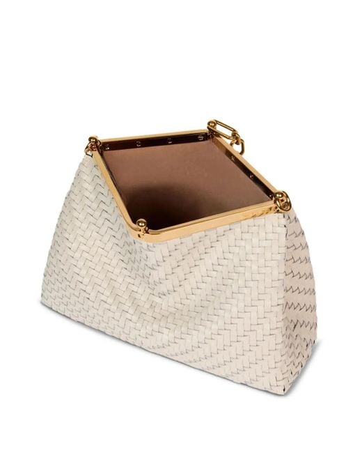 Etro White Medium Vela Bag Woven Leather