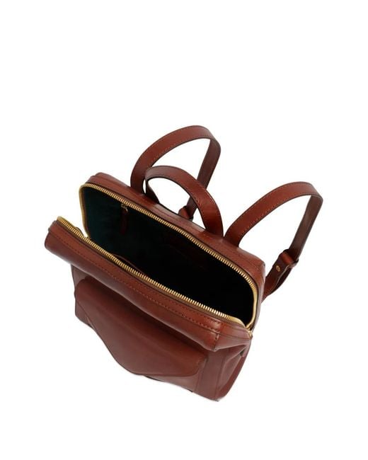 The Bridge Red Frida Front-Pocket Leather Backpack