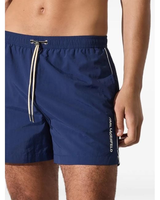 Karl Lagerfeld Blue Logo-Print Swim Shorts for men