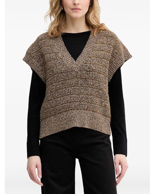 Sisley Black Striped V-Neck Sweater Vest