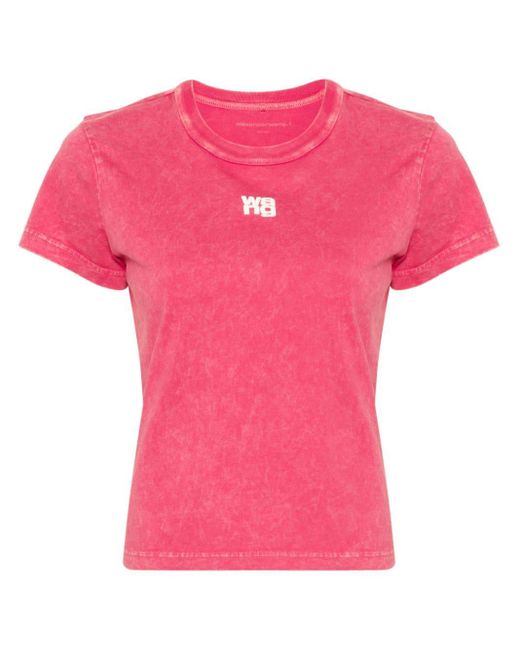Alexander Wang Pink Ausgeblichenes T-Shirt mit Logo-Print