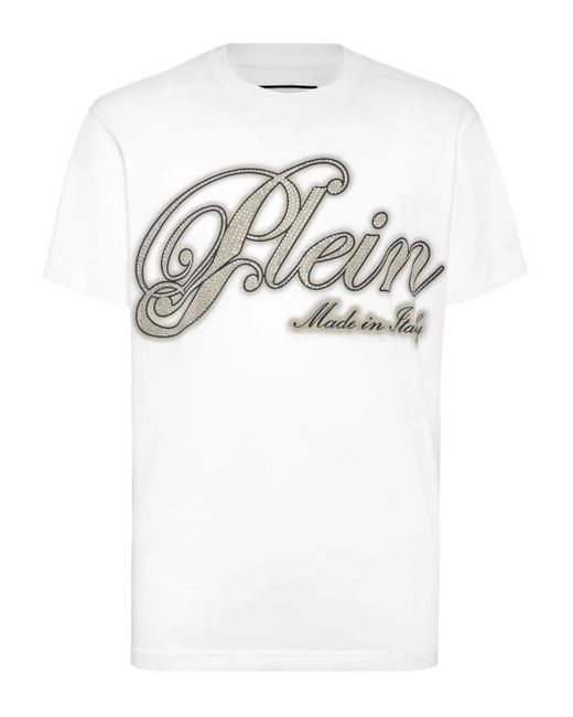 Philipp Plein White T-Shirt En Coton À Ornements Strassés for men