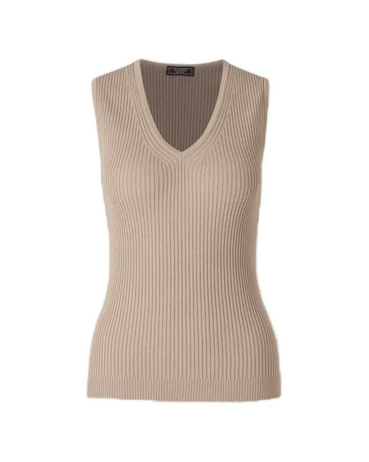 Peserico Natural Ribbed-Knit V-Neck Top